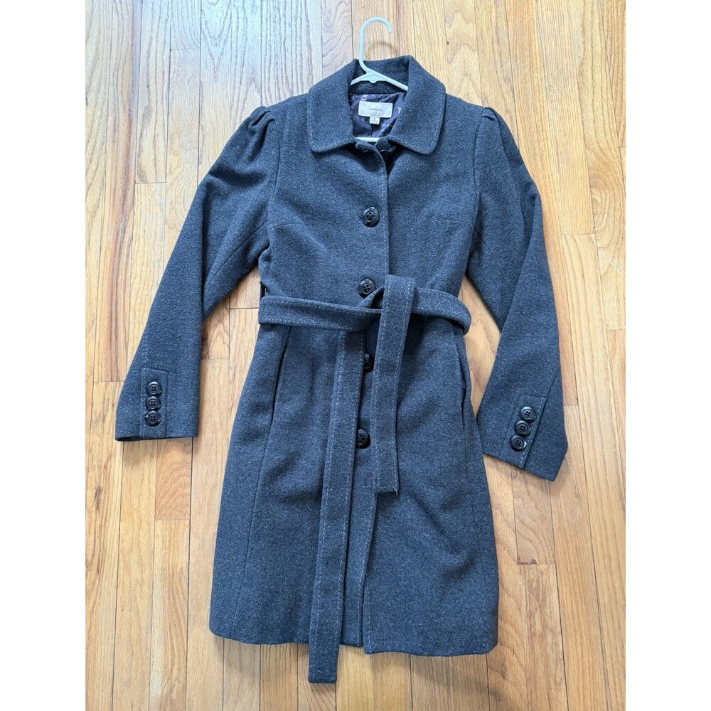 Women's Merona Dark Gray Wool Blend belted Winter Coat M dark academia feminine